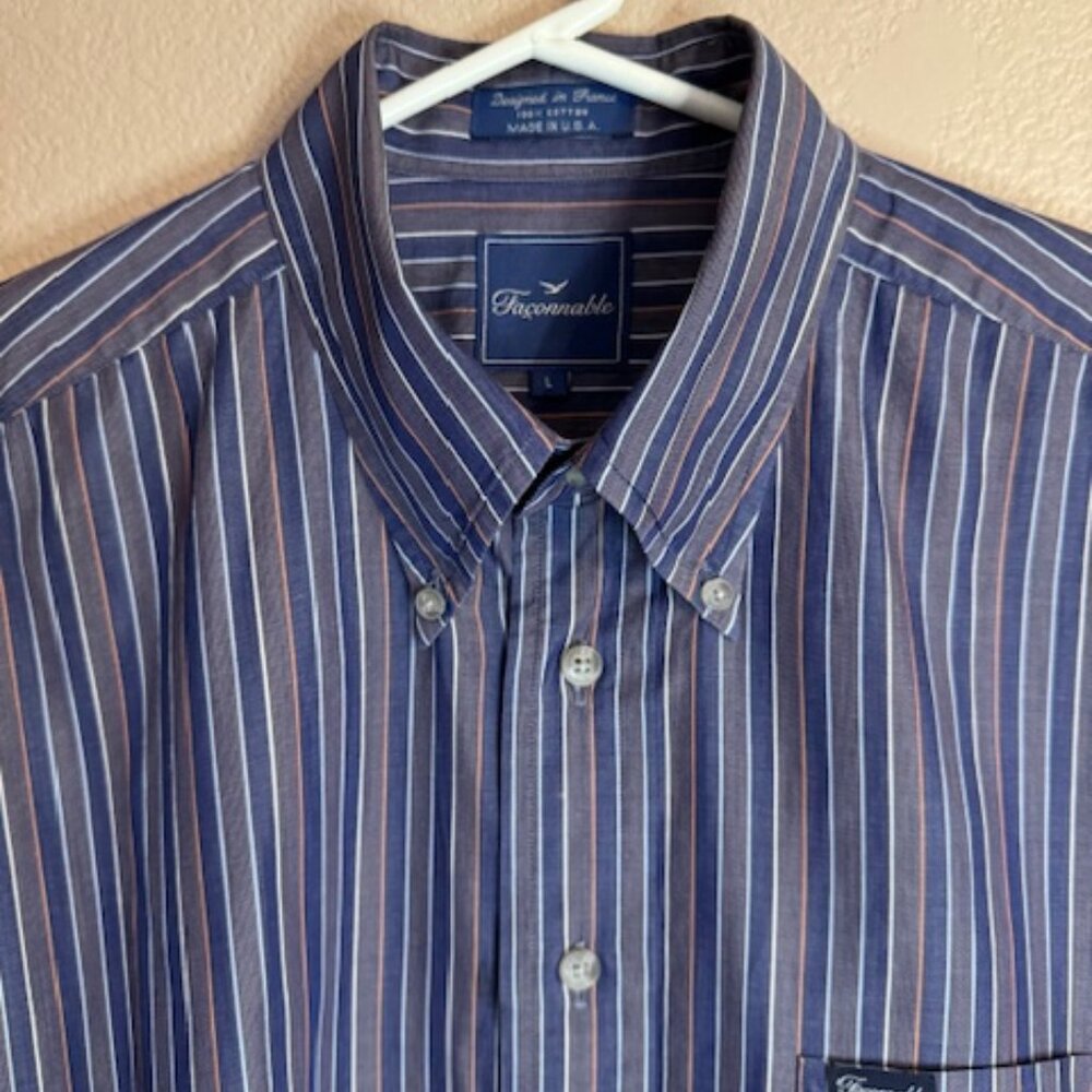 Faconnable Mens Shirt Size L Lavender and Blue Strip Dress Shirt EUC 1081